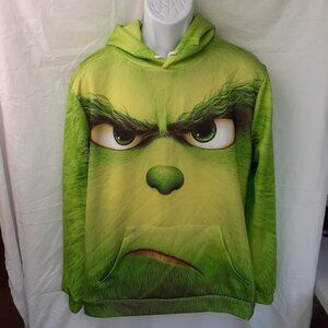 New XL Christmas Grinch Face Frown Green Pullover Hoodie
